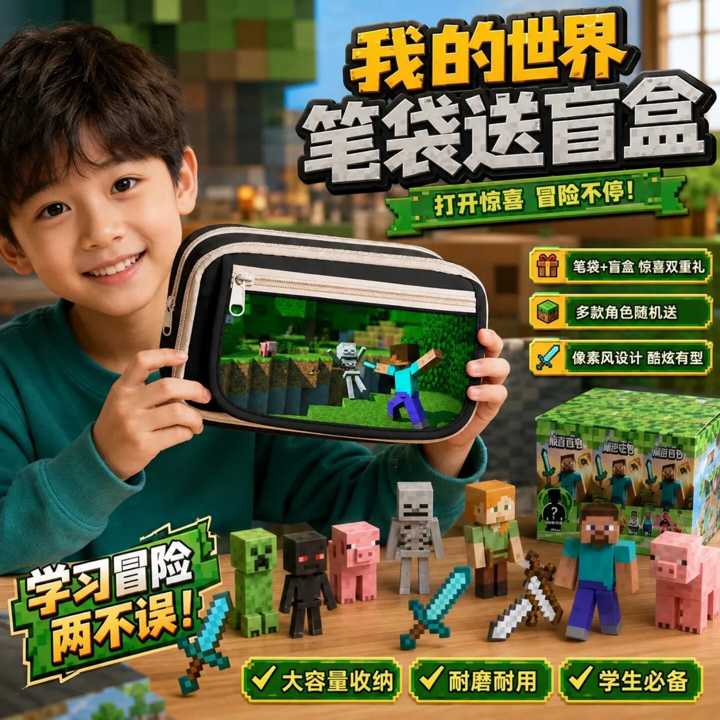 我的世界盲盒多层大容量笔袋图片