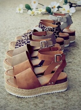 2020夏季新款女凉鞋外贸豹纹大码女鞋wish亚马逊爆款露趾厚底凉鞋