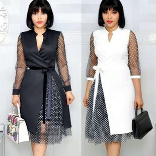 African fat woman fashion print dress party dress拼接连衣裙