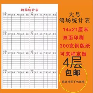 现货鸽场统计表鸽用卡片养殖四层肉鸽生产登记鸽子记录卡白鸽记录