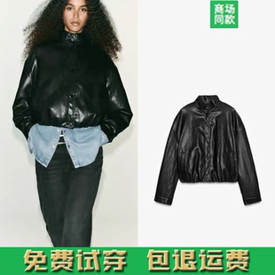 新品 6318250 女装 皮衣 800 高领仿皮飞行员夹克外套短款 25秋季