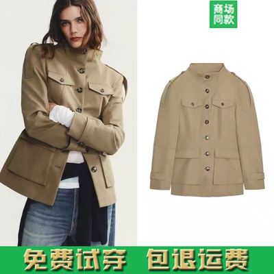 秋季新品女装绊带饰口袋立领长袖外套夹克风衣工装夹克 4341718