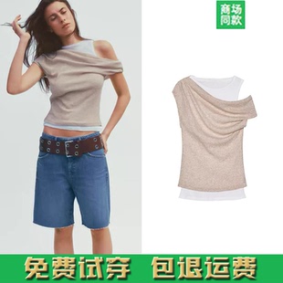 T恤假两件 2025夏季 双层不对称设计圆领背心无袖 女装 5644213 新款