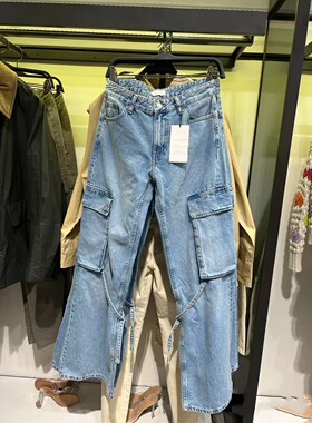 新款 女装  口袋绊带饰中腰工装牛仔裤 8197034 400