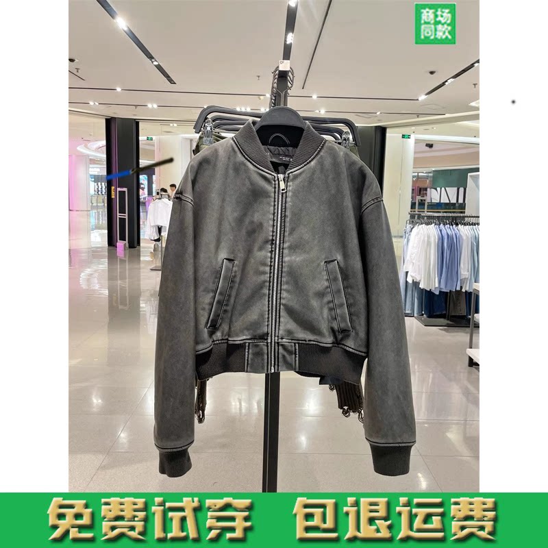 秋冬女装做旧效果仿皮飞行员夹克外套加棉皮衣 6318223