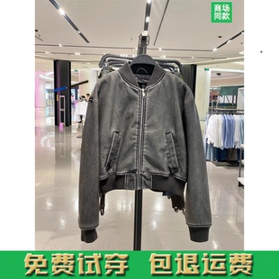 秋冬女装做旧效果仿皮飞行员夹克外套加棉皮衣 6318223