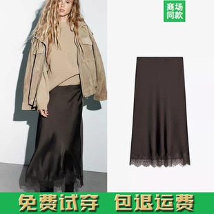 2025秋季新款蕾丝饰丝缎质感迷笛半身裙显瘦高级感 4391538