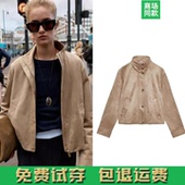 新品 女装 立领拉链鹿皮绒反绒皮效果夹克外套 秋季 3046278 704