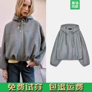 春季新品女装软质连帽宽松飞行员夹克外套卫衣 3046100 802