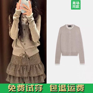 长袖 女装 圆领袖 口花边饰边针织外套开衫 706 春季 3920760 新品