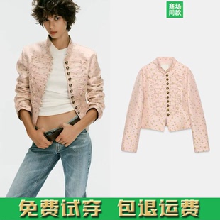 ZA早秋新品女装欧美长袖立领时尚花卉印花修身西装外套 4341706