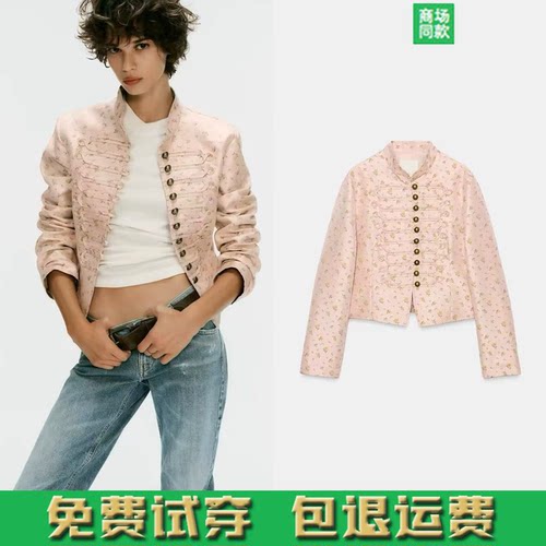 ZA早秋新品女装欧美长袖立领时尚花卉印花修身西装外套 4341706