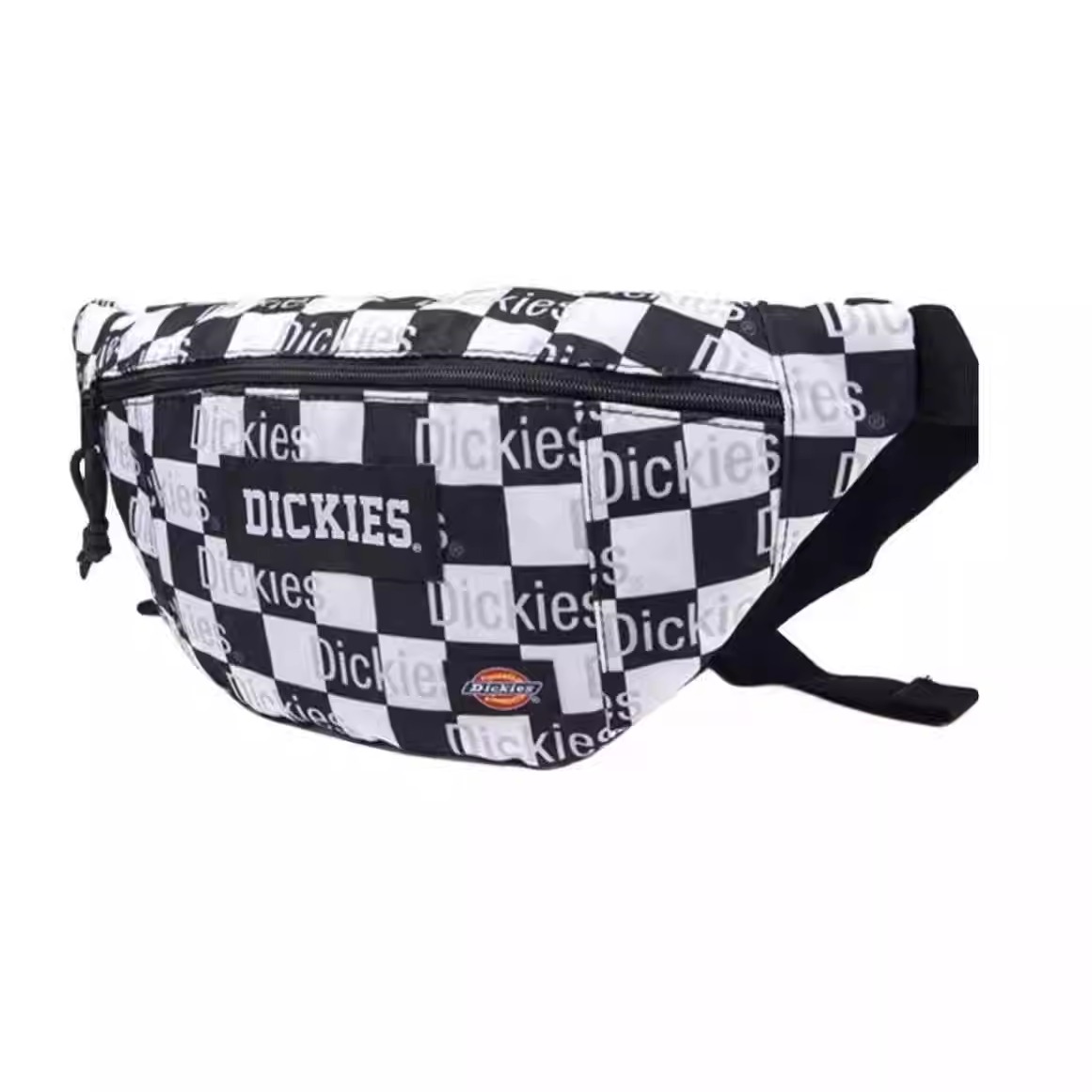Dickies 字母Logo印花潮流百搭涤纶单肩斜挎胸包腰包 黑白棋盘格