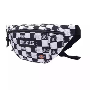 Dickies 字母Logo印花潮流百搭涤纶单肩斜挎胸包腰包 黑白棋盘格