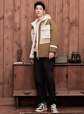 李宁羽绒服男肖战同款2022冬季加厚保暖国潮短款工装外套AYMS057
