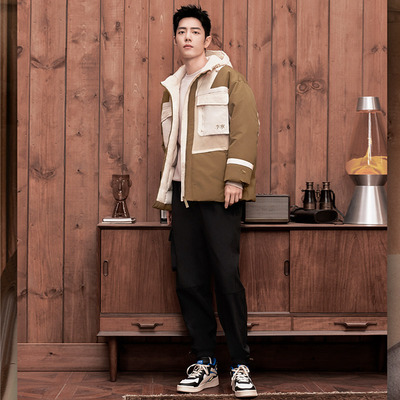 李宁羽绒服男肖战同款2022冬季加厚保暖国潮短款工装外套AYMS057