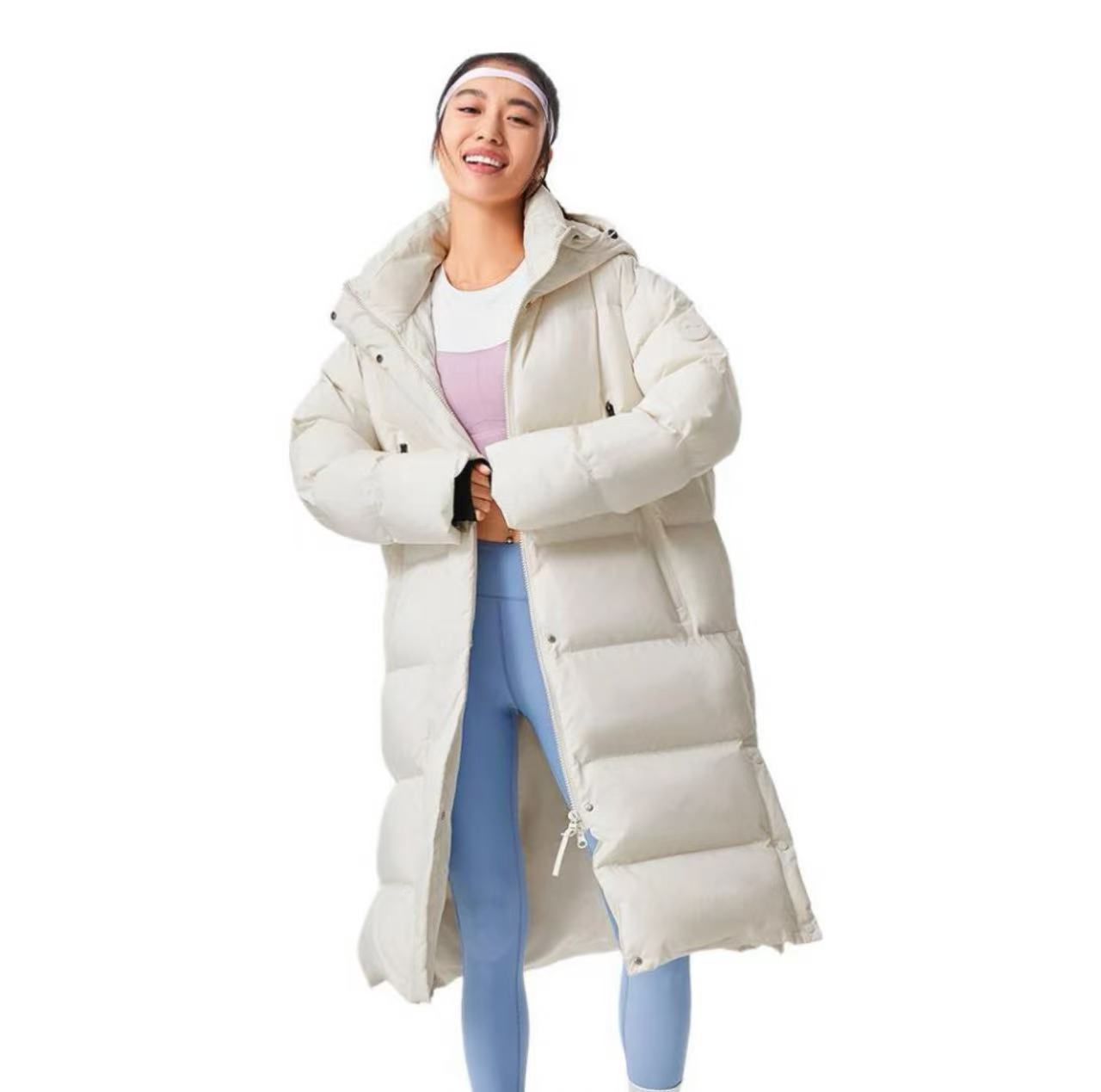 Li Ning/李宁 防风防泼水抗静电长款可拆卸加厚连帽鸭绒羽绒服