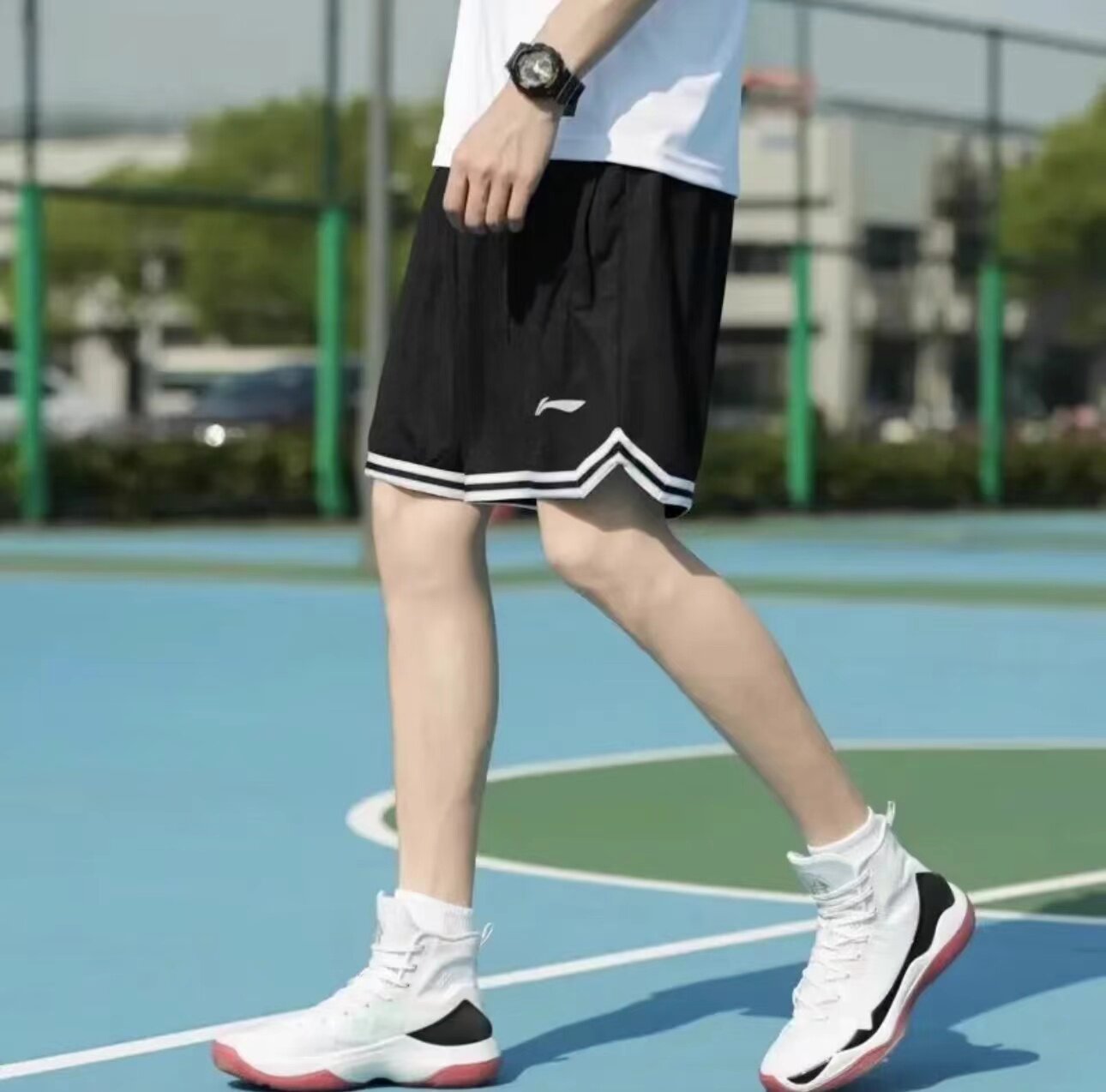 LINING BASKETBALL SERIES ELASTICATED WAIST BREATHABLE BASKETBALL PANTS MENS BLACK AAPT043-1