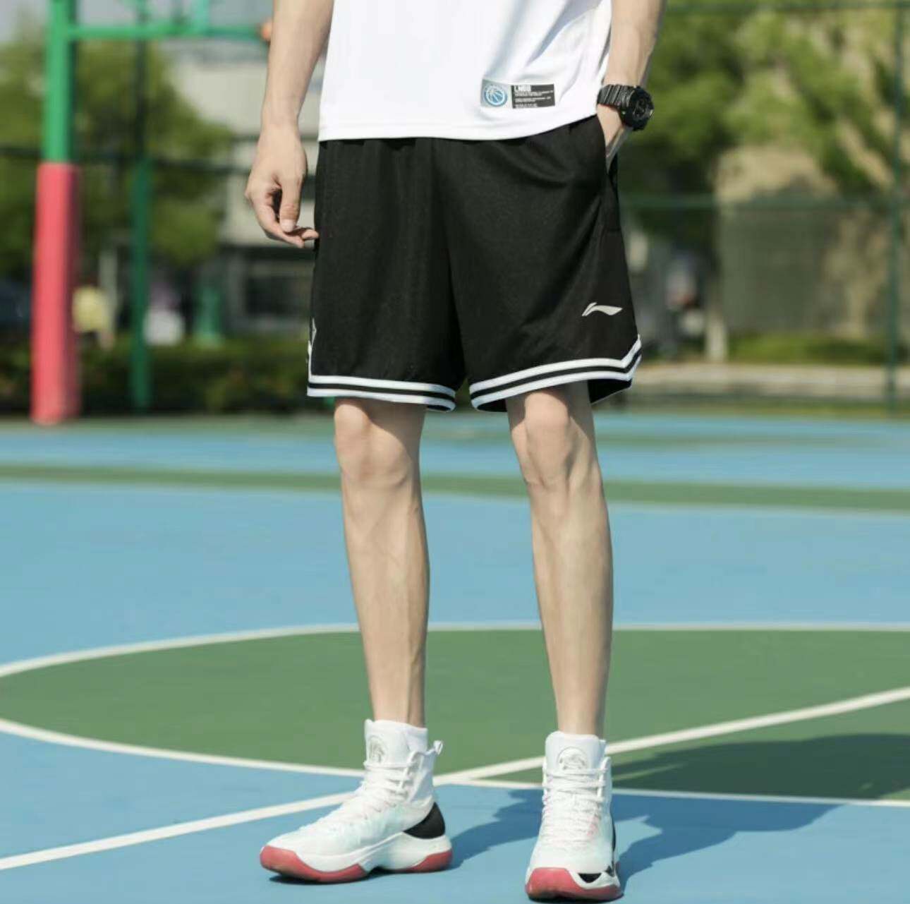 LINING BASKETBALL SERIES ELASTICATED WAIST BREATHABLE BASKETBALL PANTS MENS BLACK AAPT043-1
