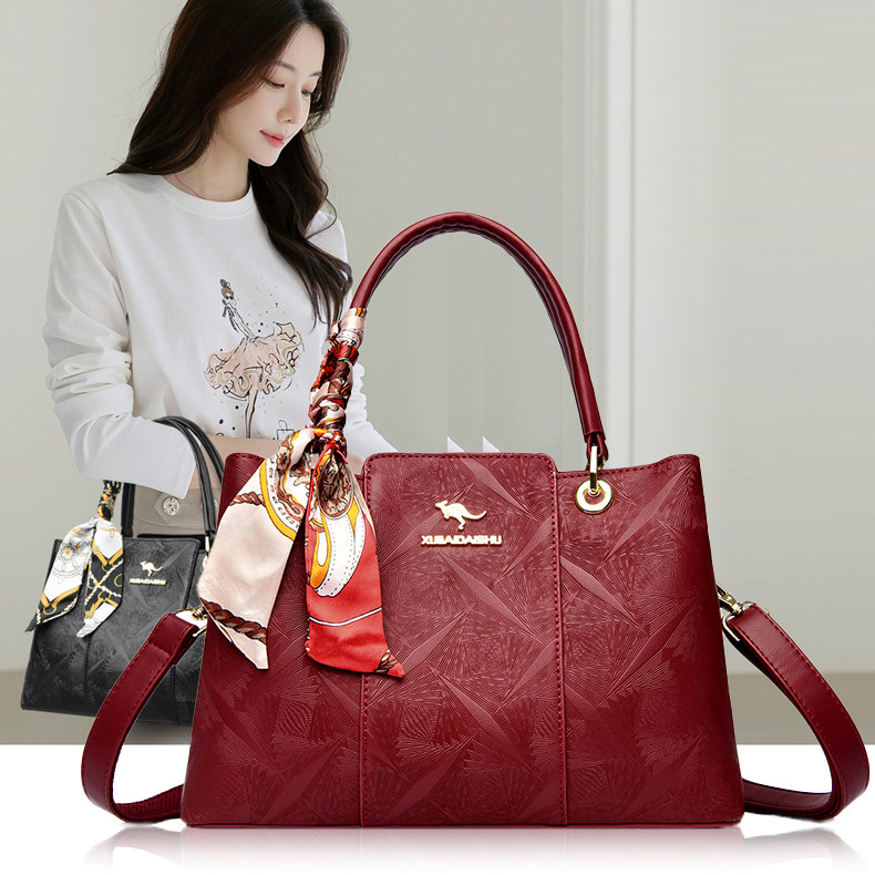 袋鼠女士真皮手提包女包包中年妈妈包2026新款大容量喜妈妈婚包潮