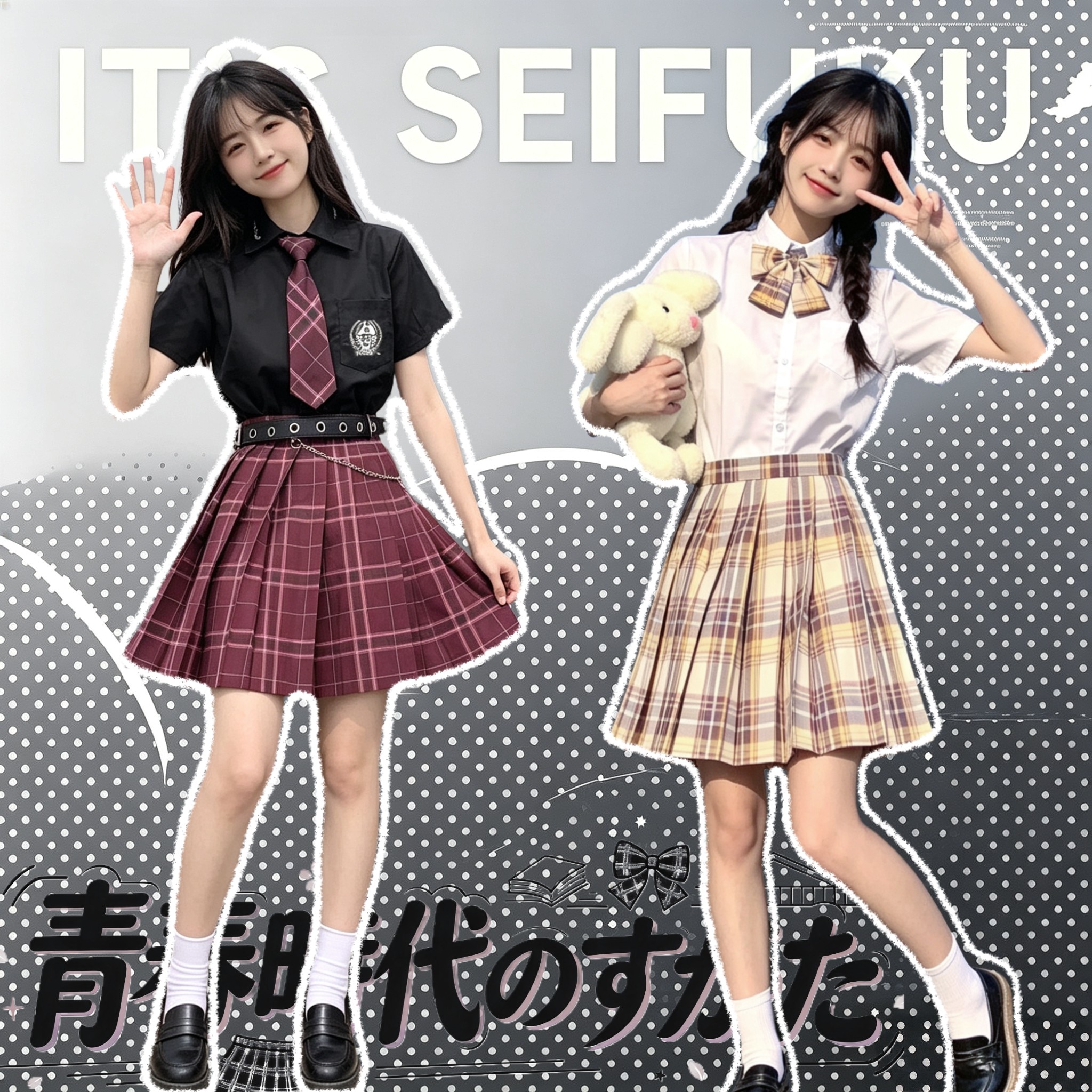 jk制服套装衬衫袜子原创裙子格裙领结水手服堆堆袜外套学院风女童