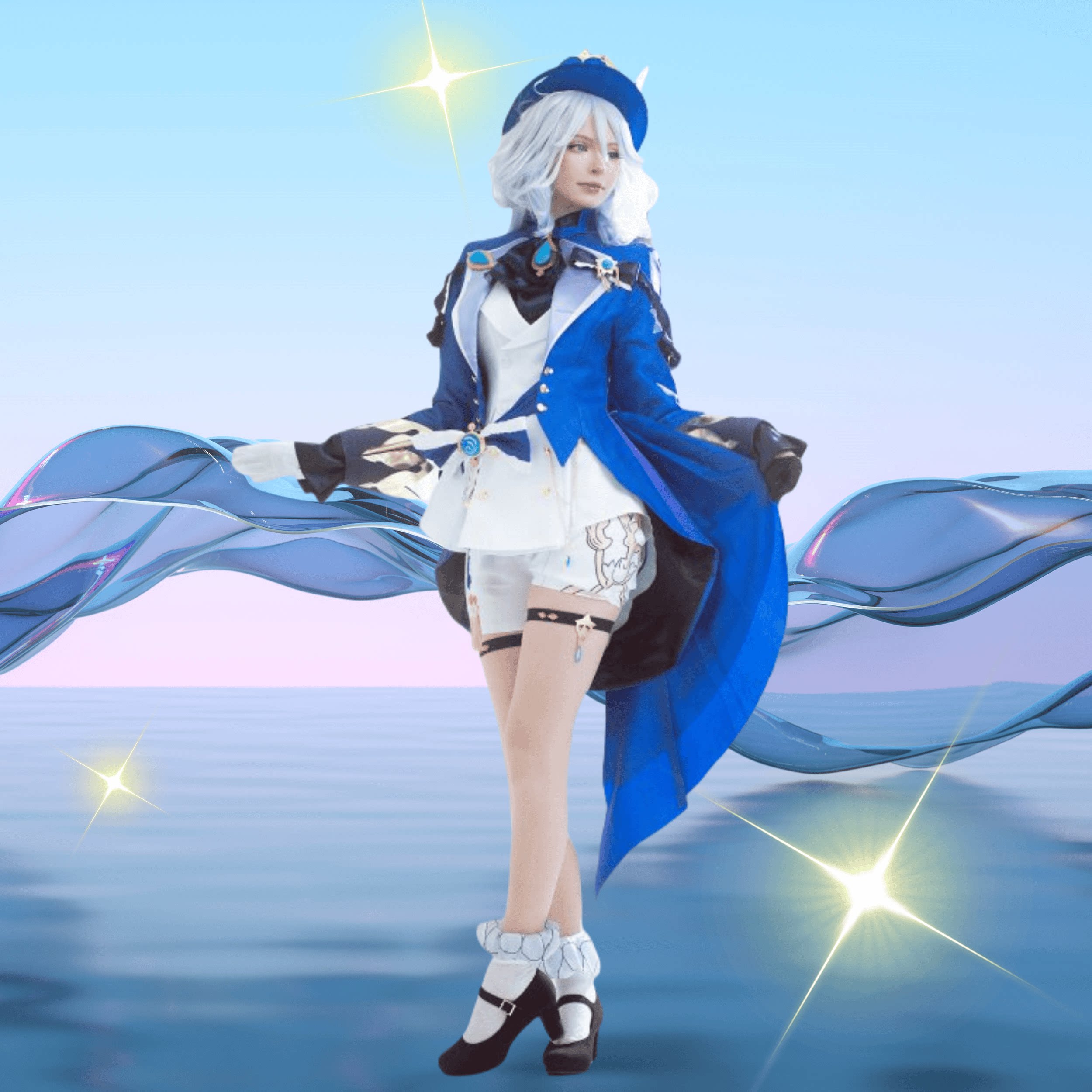 原神cos服芙宁娜儿童cos套装芙卡洛斯cosplay假发周边女角色鞋子