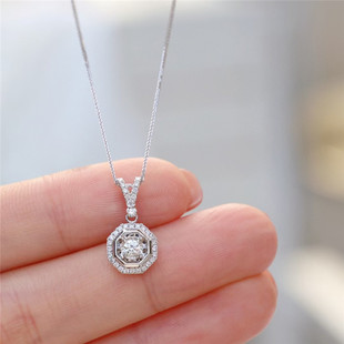 正品钻石吊坠女18K白金玫瑰金彩金豪华群镶八角形项链锁骨套链