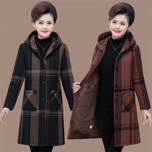 中老年女装 棉服胖妈妈格子棉衣加绒加厚奶奶棉袄外套 秋冬季 加大码