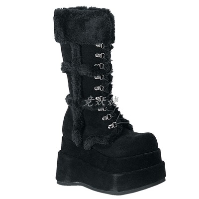 人造毛皮厚底中筒靴休闲靴女靴