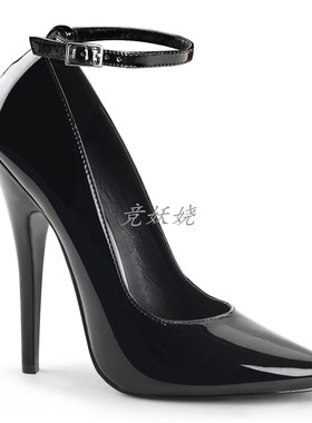 美国Pleaser/Devious15.24cm黑色漆皮脚环绑带高跟鞋/低帮鞋