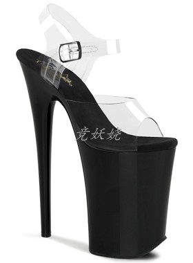 美国代购Pleaser22.9cm迷你彩色亮片鞋跟防水台透明超高跟凉鞋