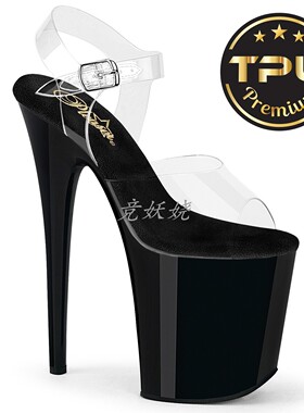 美国代购Pleaser20cm厚底防水台恨天高TPU鞋面露趾高跟凉鞋女鞋