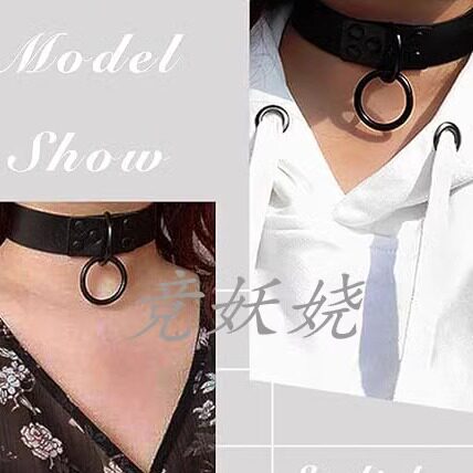 美国代购环形吊坠铆钉PU皮革颈圈哥特式可调节链角色扮演饰品配件