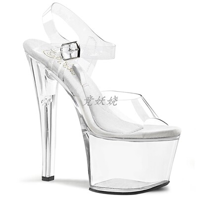 美国【Pleaser】17cm透明系带高跟凉鞋防水台钢管舞露趾凉鞋