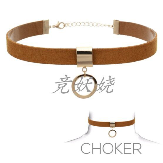 美国代购Western Fashion西方狂欢派对饰品环形吊坠绒面皮革项链