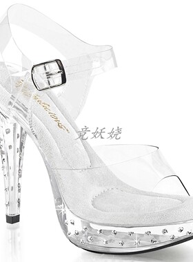 美国Pleaser12.7cm鸡尾透明镶钻防水台舞台走秀大码女鞋Platform