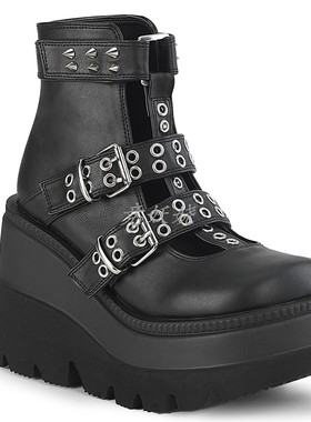 美国代购Pleaser/Demonia11.4cm厚底坡跟短筒靴铆钉孔眼马丁靴女