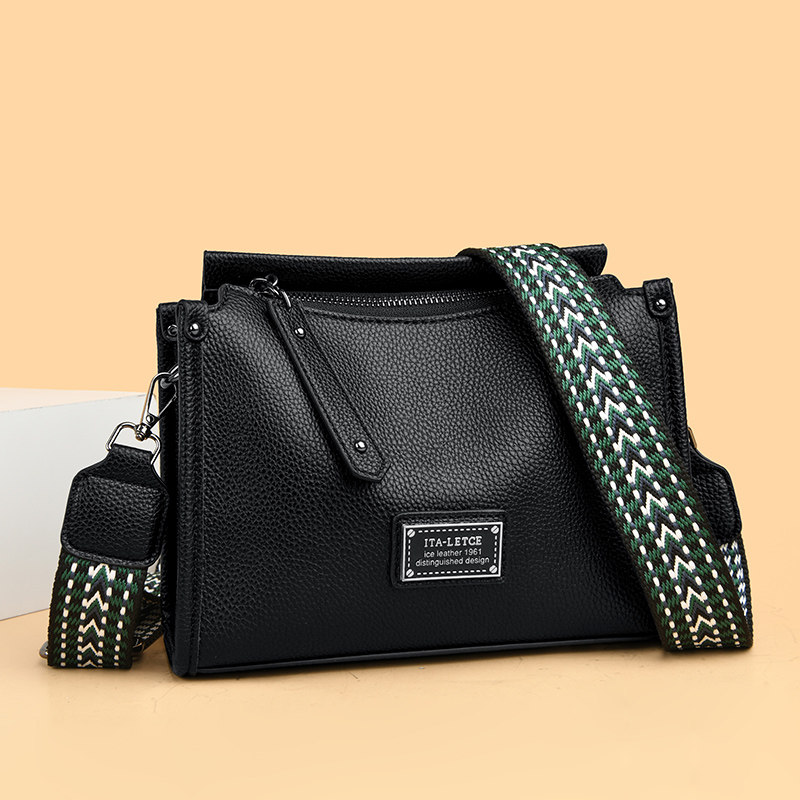 骞诺贝儿女包2025新款潮时尚黑色真皮单肩斜挎包大容量