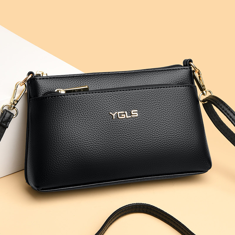 女包2025新款真皮质感单肩斜挎包中包黑色百搭妈妈包