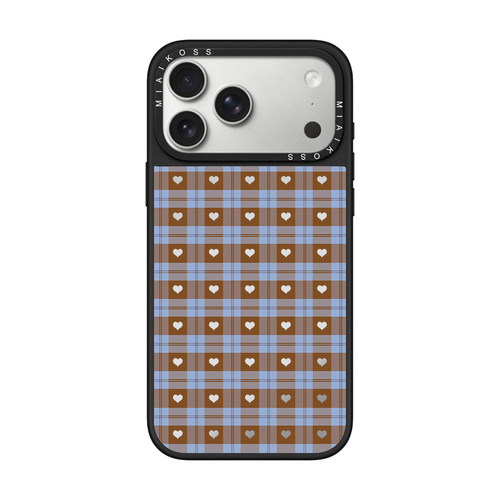 MIAIKOSS联名蓝棕格纹爱心适用iPhone18Promax苹果16手机壳15潮牌14防摔套13个性12女17艺术家磁吸版精致条纹