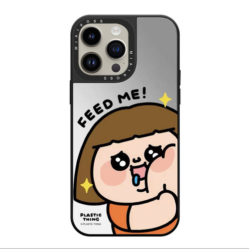 王楚然同款镜面吃货小胖妹15适用iPhone16ProMax苹果13网红明星16可爱卡通17闪粉壳14防摔保护12手机壳精致