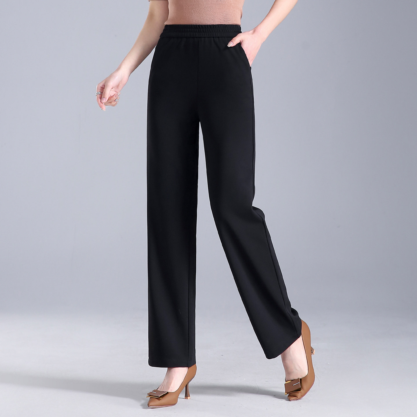 中老年直筒裤女2026春秋新款松紧高腰宽松舒适直筒休闲妈妈裤子