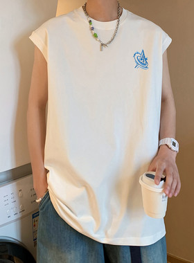 2024新款复古潮流印花无袖男女宽松运动健身美式背心M4128 特p18