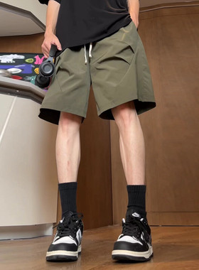 夏季新款褶皱设计感美式短裤潮中性冲锋五分裤男DK016-P27面料成