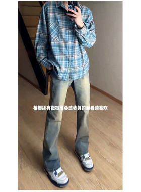 B221 美式ins高街暗黑小众修身微喇牛仔裤 LK24168-E60 潮78面料