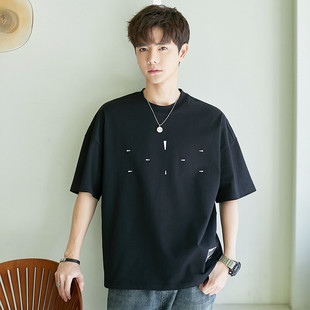 重磅T恤2024新款重磅休闲纯棉男款套头圆领短袖T恤8215-p95