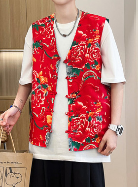RM1男女休闲东北大花马甲背心外套团队服汉服新中式中国风民族潮