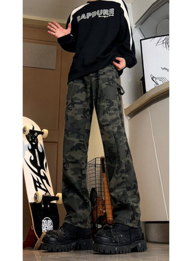 B221 美式ins高街暗黑小众修身微喇迷彩牛仔裤 LK24366-潮E36潮68