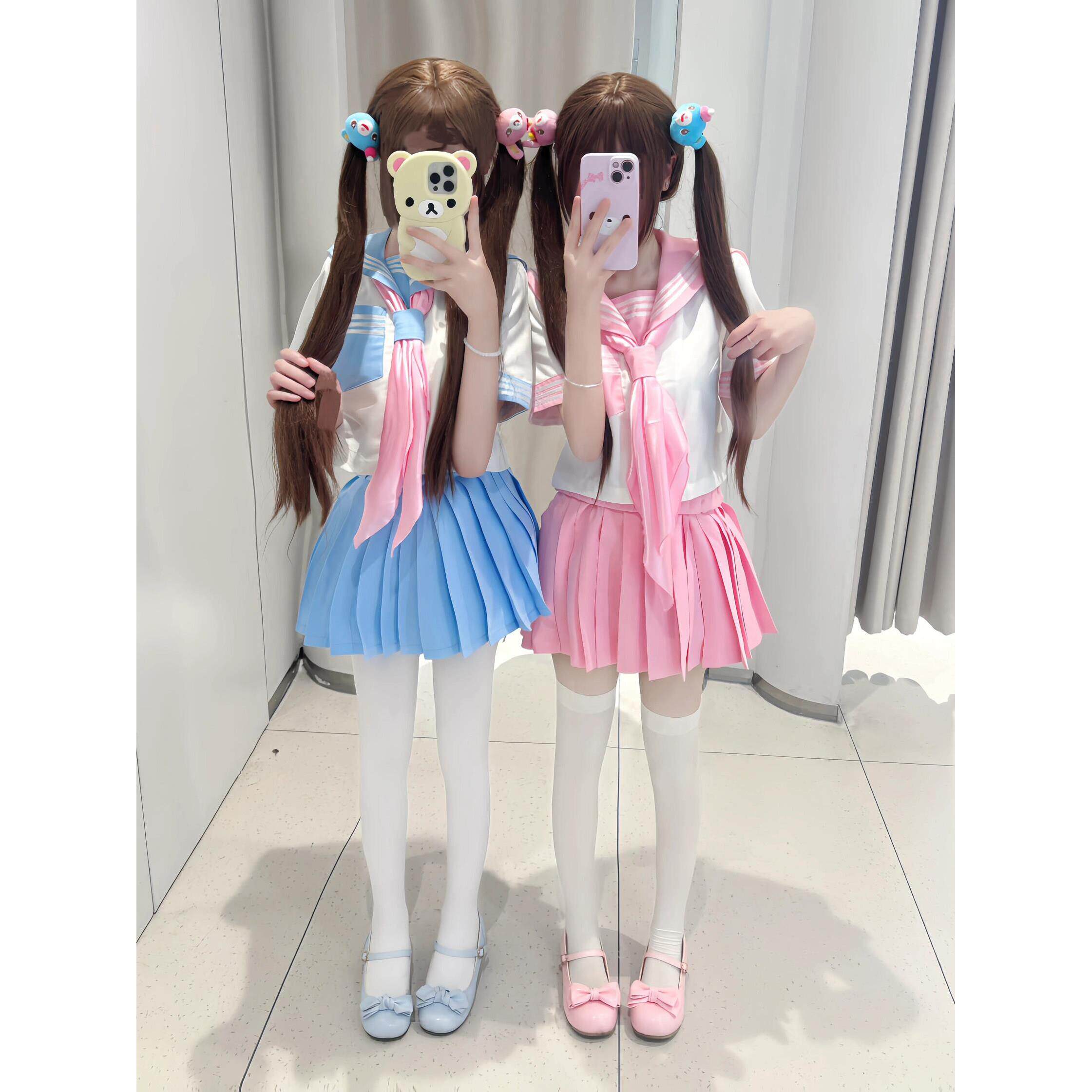 原创粉色蓝色三本水手服学院风jk制服套装夏软萌可爱萝莉少女学生