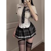 衬衣超短百褶裙两件套装 辣妹JK制服学院风纯欲风性感收腰衬衫 修身